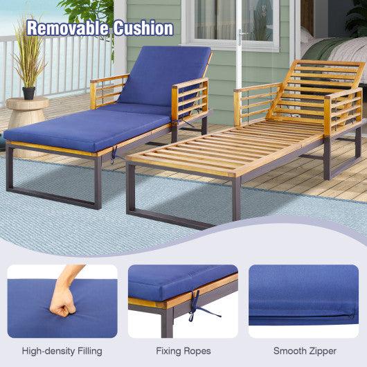 Adjustable Cushioned Patio Chaise Lounge Chair with 4-Level Backrest-Navy at Set Shop and Smile