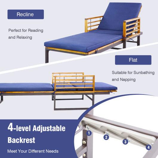 Adjustable Cushioned Patio Chaise Lounge Chair with 4-Level Backrest-Navy at Set Shop and Smile