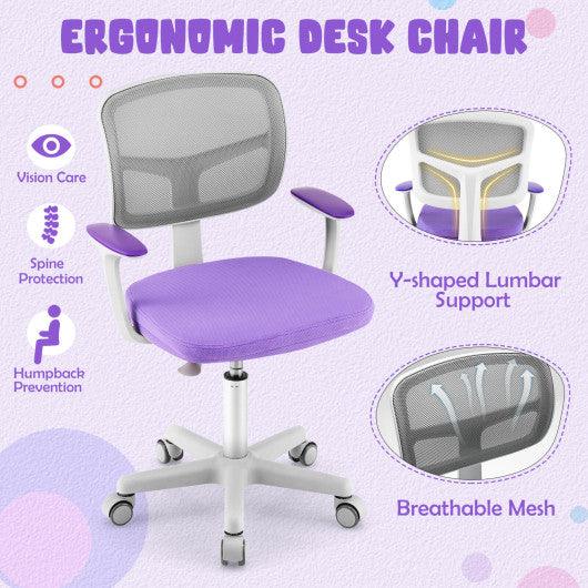 Adjustable Desk Chair with Auto Brake Casters for Kids-Purple at Set Shop and Smile