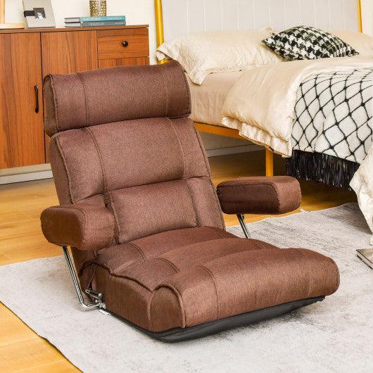Adjustable Folding Sofa Chair with 6 Position Stepless Back-Brown at Set Shop and Smile