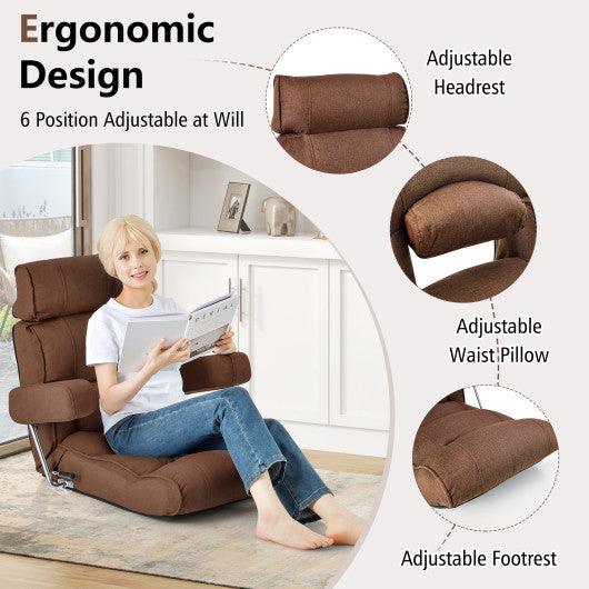 Adjustable Folding Sofa Chair with 6 Position Stepless Back-Brown at Set Shop and Smile