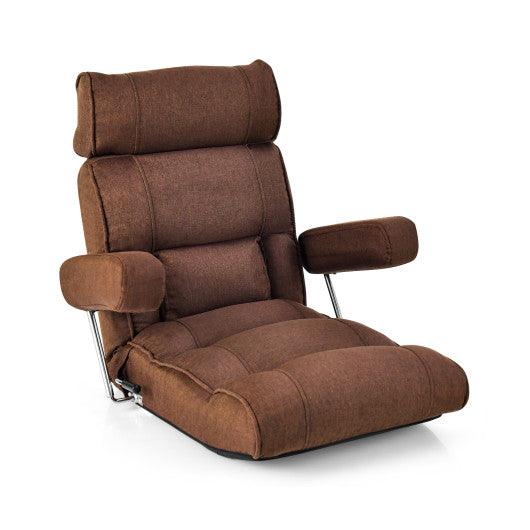 Adjustable Folding Sofa Chair with 6 Position Stepless Back-Brown at Set Shop and Smile