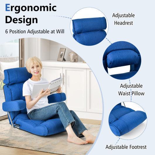 Adjustable Folding Sofa Chair with 6 Position Stepless Back-Blue at Set Shop and Smile