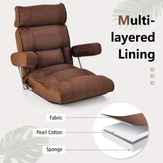 Adjustable Folding Sofa Chair with 6 Position Stepless Back-Brown at Set Shop and Smile