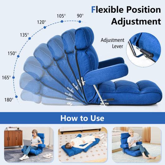 Adjustable Folding Sofa Chair with 6 Position Stepless Back-Blue at Set Shop and Smile