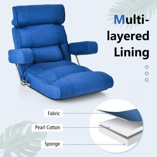 Adjustable Folding Sofa Chair with 6 Position Stepless Back-Blue at Set Shop and Smile