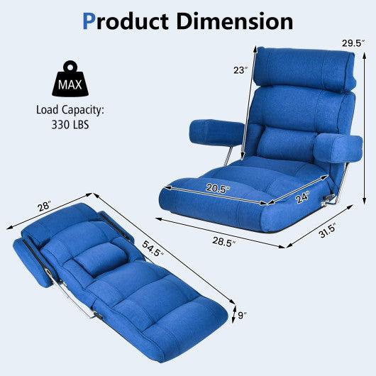 Adjustable Folding Sofa Chair with 6 Position Stepless Back-Blue at Set Shop and Smile