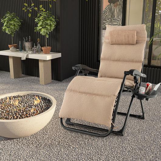 Adjustable Metal Zero Gravity Lounge Chair with Removable Cushion and Cup Holder Tray-Beige at Set Shop and Smile