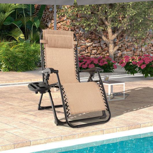Adjustable Metal Zero Gravity Lounge Chair with Removable Cushion and Cup Holder Tray-Beige at Set Shop and Smile