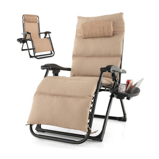 Adjustable Metal Zero Gravity Lounge Chair with Removable Cushion and Cup Holder Tray-Beige at Set Shop and Smile