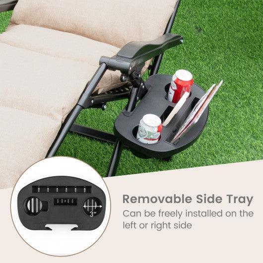 Adjustable Metal Zero Gravity Lounge Chair with Removable Cushion and Cup Holder Tray-Beige at Set Shop and Smile