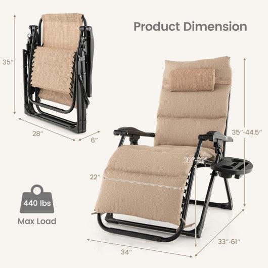 Adjustable Metal Zero Gravity Lounge Chair with Removable Cushion and Cup Holder Tray-Beige at Set Shop and Smile
