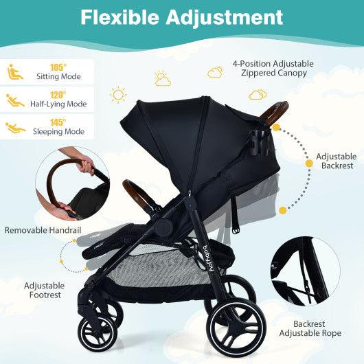 5-Point Harness Lightweight Infant Stroller with Foot Cover and Adjustable Backrest-Black at Set Shop and Smile