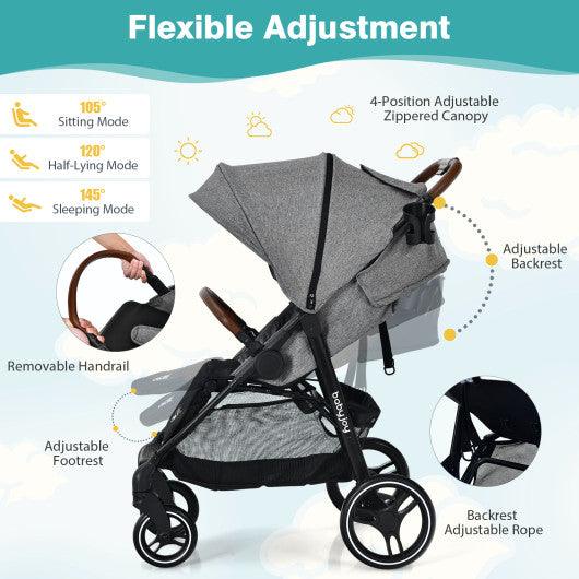 5-Point Harness Lightweight Infant Stroller with Foot Cover and Adjustable Backrest-Gray at Set Shop and Smile