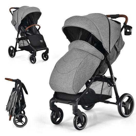 5-Point Harness Lightweight Infant Stroller with Foot Cover and Adjustable Backrest-Gray at Set Shop and Smile