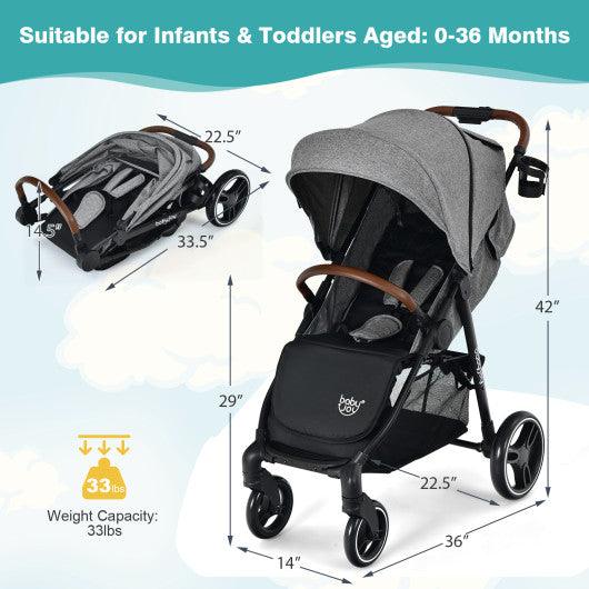5-Point Harness Lightweight Infant Stroller with Foot Cover and Adjustable Backrest-Gray at Set Shop and Smile