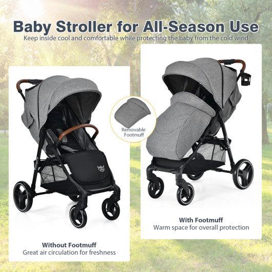 5-Point Harness Lightweight Infant Stroller with Foot Cover and Adjustable Backrest-Gray at Set Shop and Smile