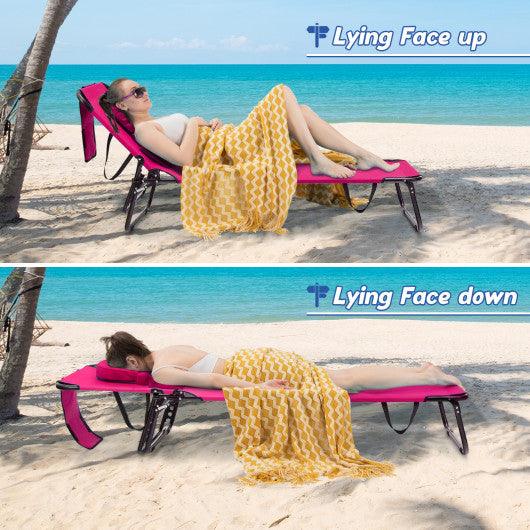 Beach Chaise Lounge Chair with Face Hole and Removable Pillow-Pink at Set Shop and Smile