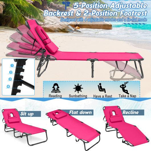 Beach Chaise Lounge Chair with Face Hole and Removable Pillow-Pink at Set Shop and Smile