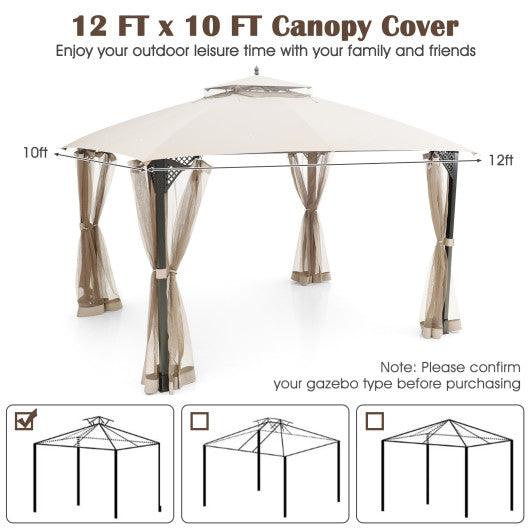 10 x 12 Feet Gazebo Replacement Top with Air Vent and Drainage Holes-Beige at Set Shop and Smile