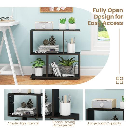 24 Inch 3-Tier Geometric Bookshelf with Thick Foot Pads-Black at Set Shop and Smile