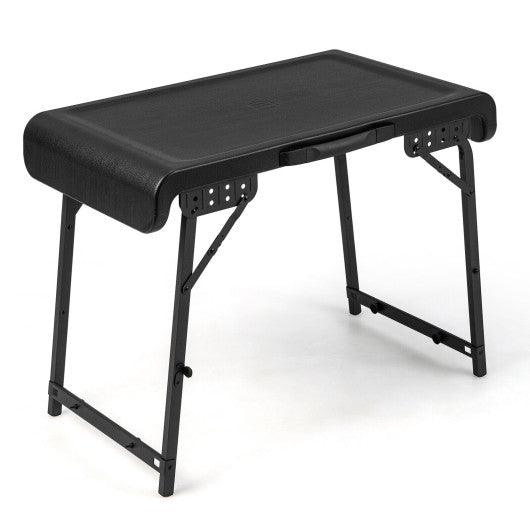 3 Pieces Folding Camping Table Stool Set with 2 Retractable LED Stools-Black at Set Shop and Smile