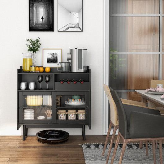 Kitchen Buffet Sideboard with Wine Rack and Sliding Door-Black at Set Shop and Smile