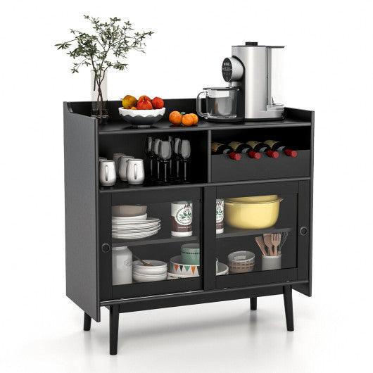 Kitchen Buffet Sideboard with Wine Rack and Sliding Door-Black at Set Shop and Smile
