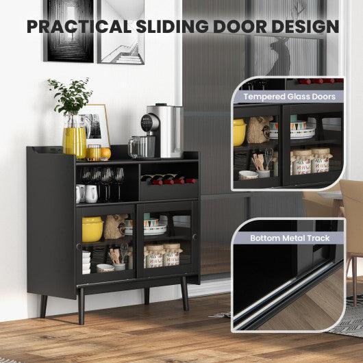 Kitchen Buffet Sideboard with Wine Rack and Sliding Door-Black at Set Shop and Smile