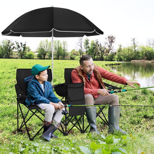 Portable Folding Picnic Double Chair With Umbrella-Black at Set Shop and Smile