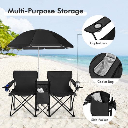 Portable Folding Picnic Double Chair With Umbrella-Black at Set Shop and Smile