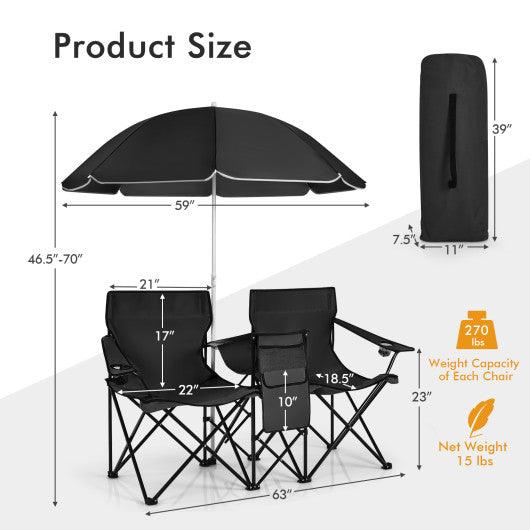 Portable Folding Picnic Double Chair With Umbrella-Black at Set Shop and Smile