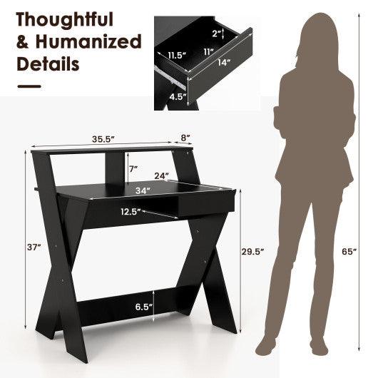 Small Computer Desk with Storage Drawer-Black at Set Shop and Smile