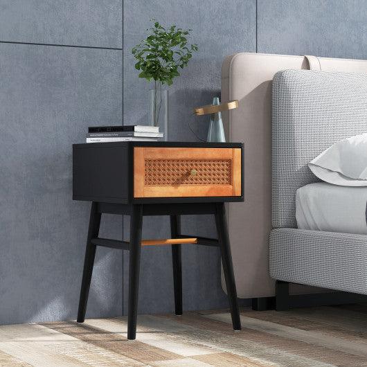 1-Drawer Modern Bedside Table with Solid Wood Legs-Black at Set Shop and Smile
