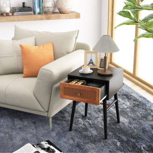 1-Drawer Modern Bedside Table with Solid Wood Legs-Black at Set Shop and Smile