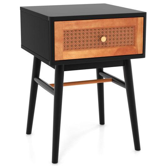 1-Drawer Modern Bedside Table with Solid Wood Legs-Black at Set Shop and Smile