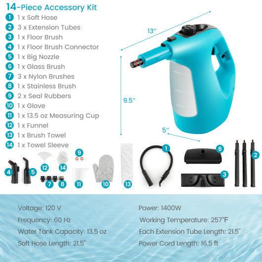 1400W Handheld Steam Cleaner with 14-Piece Accessory Kit and Child Lock-Blue at Set Shop and Smile