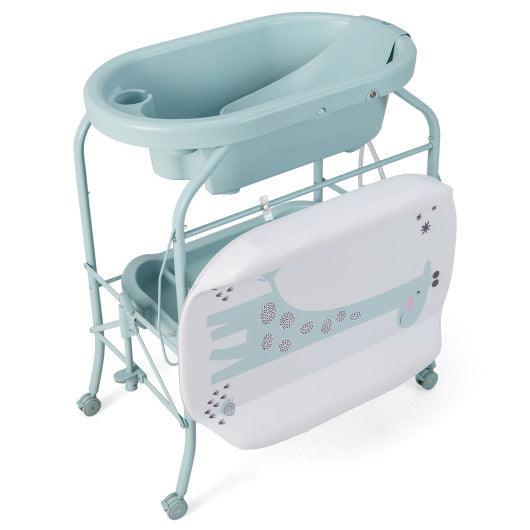 Folding Baby Changing Table with Bathtub and 4 Universal Wheels-Blue at Set Shop and Smile