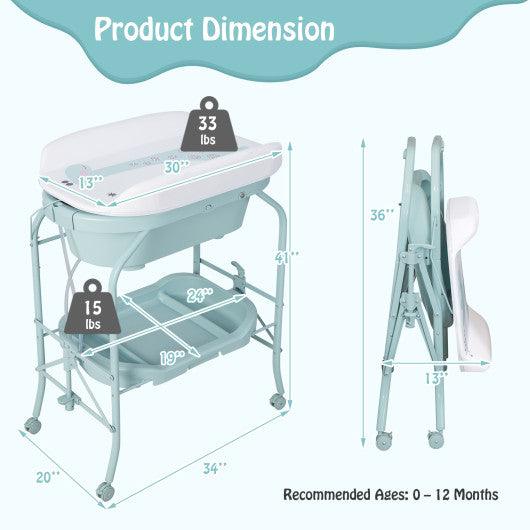 Folding Baby Changing Table with Bathtub and 4 Universal Wheels-Blue at Set Shop and Smile