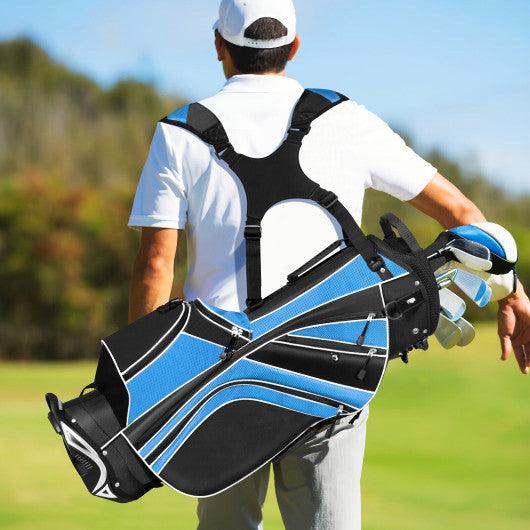 Golf Stand Cart Bag with 6-Way Divider Carry Pockets-Blue at Set Shop and Smile