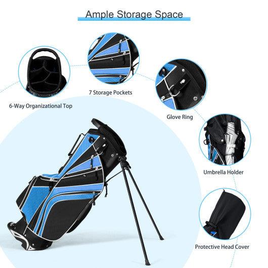 Golf Stand Cart Bag with 6-Way Divider Carry Pockets-Blue at Set Shop and Smile