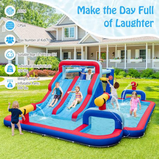 Inflatable Bounce House with 2 Water Slides and 3 Water Cannons With 950W Blower at Set Shop and Smile