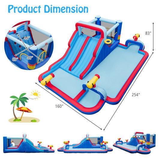 Inflatable Bounce House with 2 Water Slides and 3 Water Cannons With 950W Blower at Set Shop and Smile