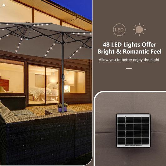 15 Feet Double-Sided Patio Umbrella with 48 LED Lights-Brown at Set Shop and Smile
