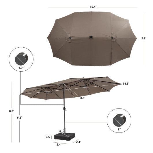 15 Feet Double-Sided Patio Umbrella with 48 LED Lights-Brown at Set Shop and Smile