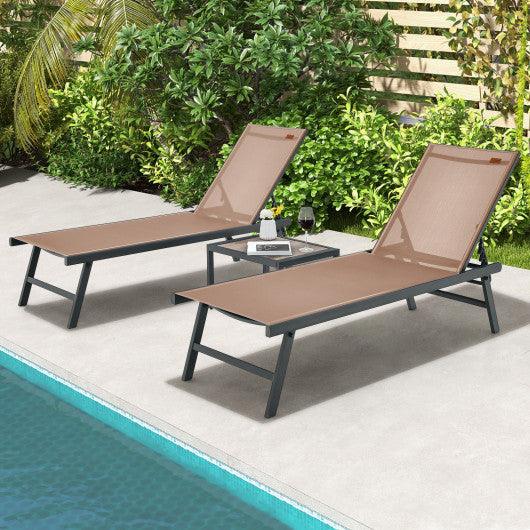 3 Pieces Patio Chaise Lounge Chair and Table Set for Poolside Yard-Brown at Set Shop and Smile