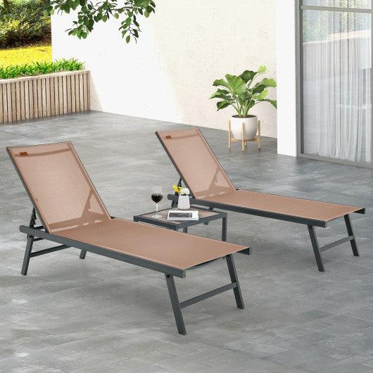 3 Pieces Patio Chaise Lounge Chair and Table Set for Poolside Yard-Brown at Set Shop and Smile