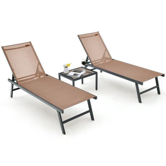 3 Pieces Patio Chaise Lounge Chair and Table Set for Poolside Yard-Brown at Set Shop and Smile