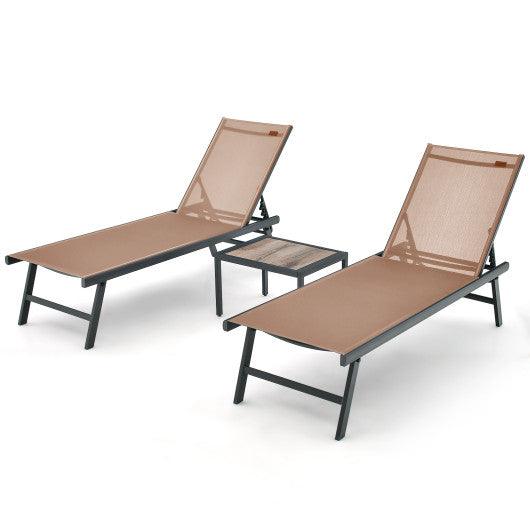 3 Pieces Patio Chaise Lounge Chair and Table Set for Poolside Yard-Brown at Set Shop and Smile