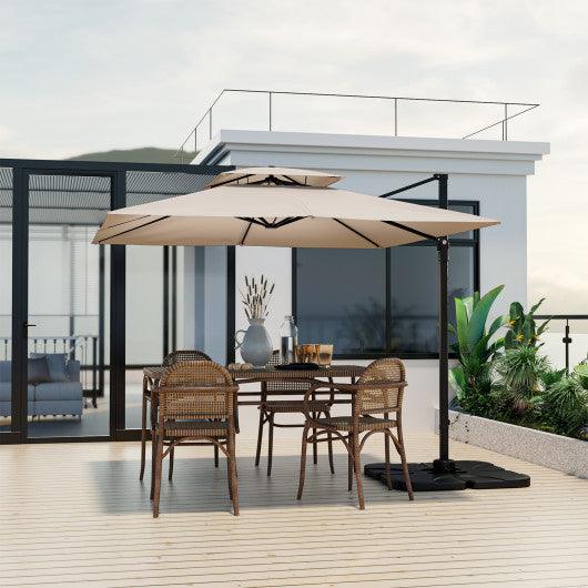 9.5 Feet Cantilever Patio Umbrella with 360° Rotation and Double Top-Beige at Set Shop and Smile